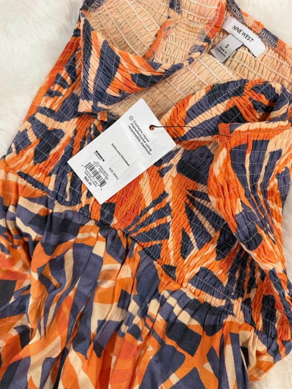 Nine West Orange and Navy Tropical Print Maxi Dress - Picture 5 of 6